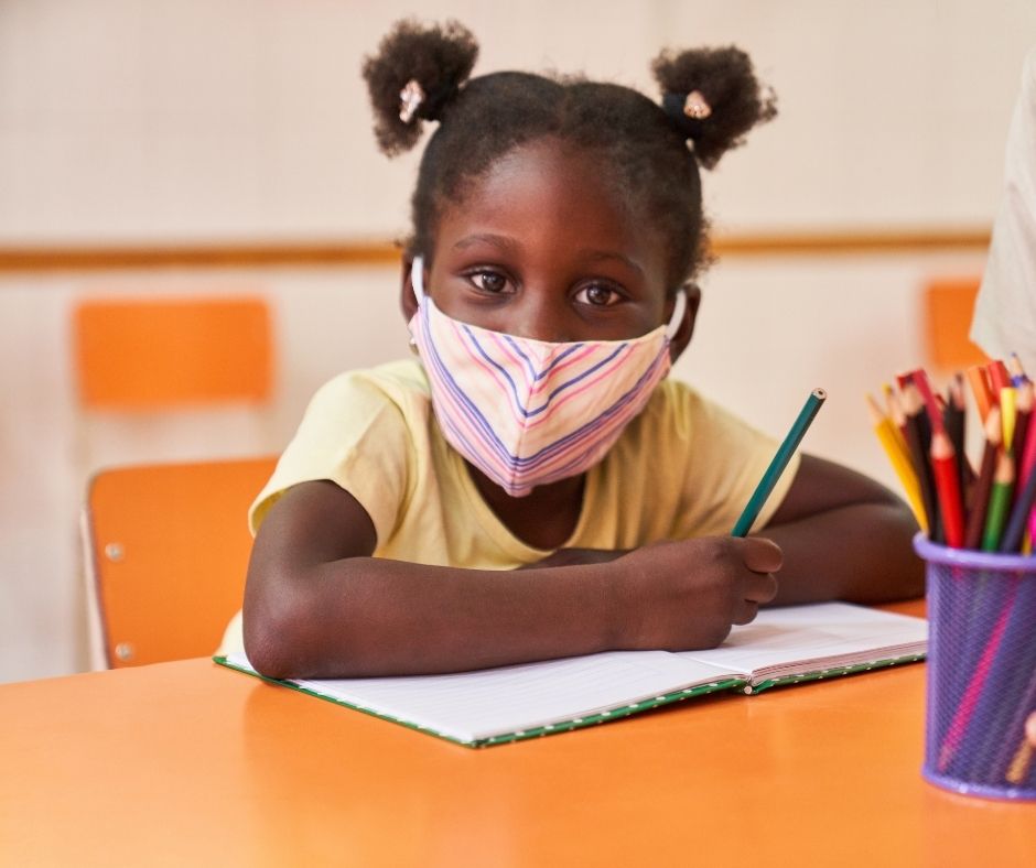 African American Child in School Wearing Mask