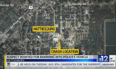 Suspect wanted for ramming into Hattiesburg officer’s patrol vehicle