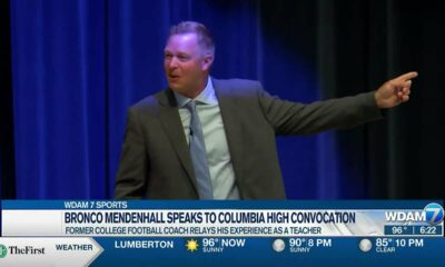 Former college football coach Bronco Mendenhall speaks to Columbia High Convocation