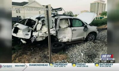 Empty car struck by train in Gulfport