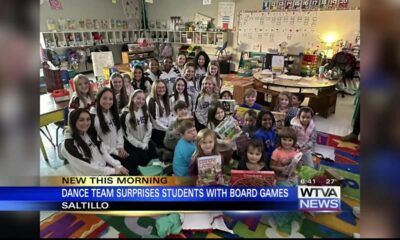 Dance team surprised Saltillo students with board games