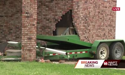 Trailer crashes into a church leaving a gaping hole