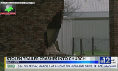 Stolen trailer crashes into Jackson church