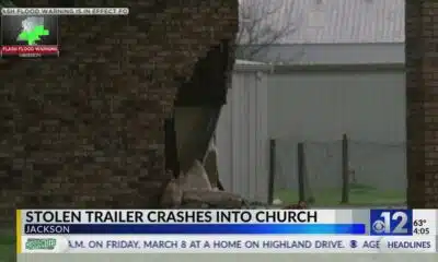Stolen trailer crashes into Jackson church