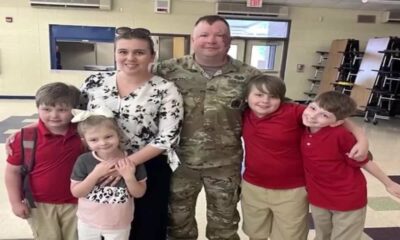 Military dad suprises his kids at Bellevue Elementary