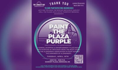 Paint the Plaza Purple set for Dumont Plaza in Meridian Apr. 16