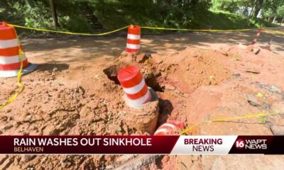 Pothole grows to sinkhole during storms