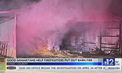 Metal barn damaged by fire in Jones County