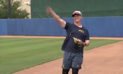 Matt plays catch with Brewers prospect Mike Boeve