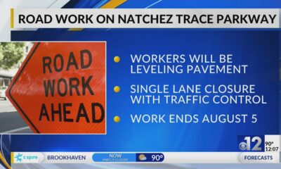 Crews work to level part of the Natchez Trace Parkway