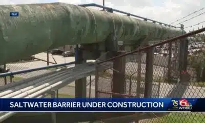 Saltwater barrier under construction in Mississippi river