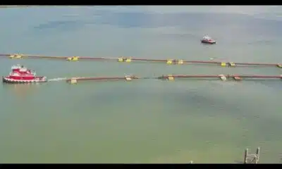 Construction begins on Mississippi River underwater sill as saltwater wedge begins to creep upriver