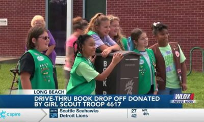 Long Beach Public Library drive-thru book drop-off donated by Girl Scout Troop 4617