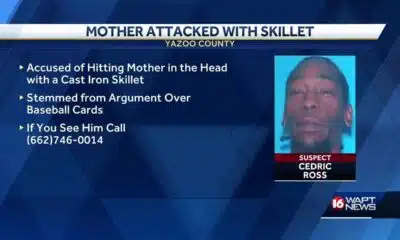 Man accused of hitting his mother with a frying pan is wanted