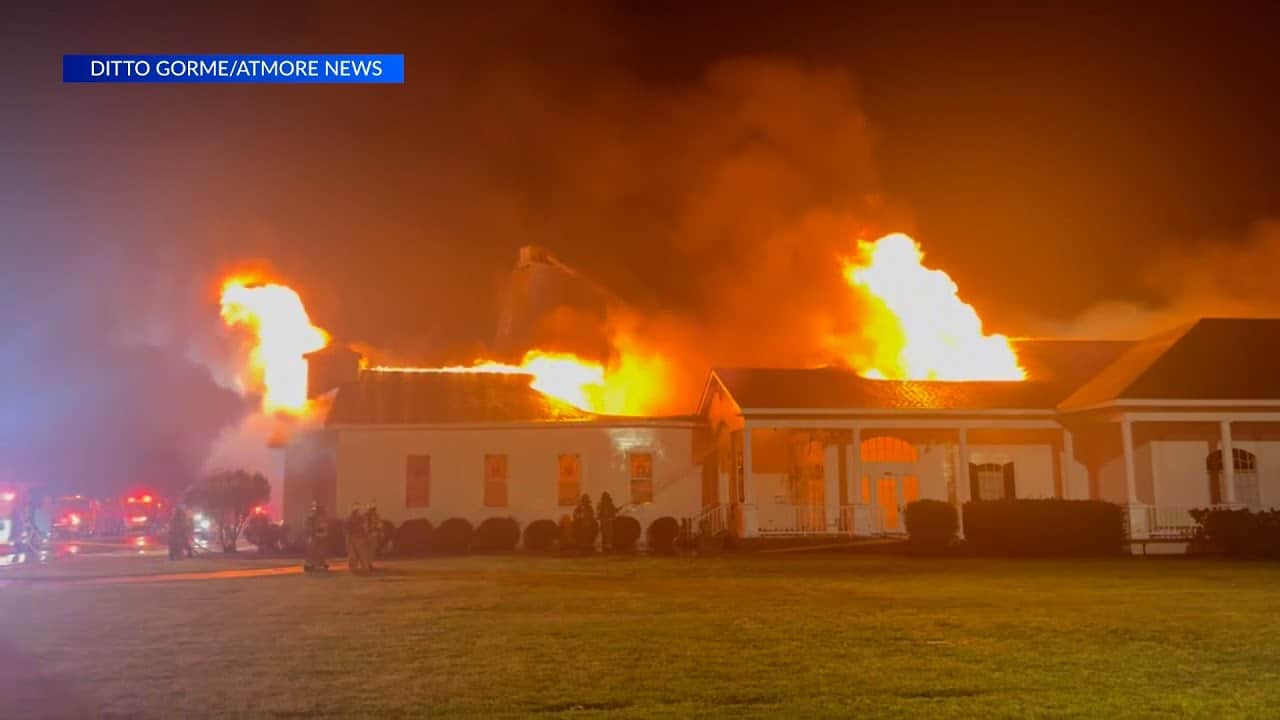 Fire destroys church in Atmore at height of severe weather Saturday night