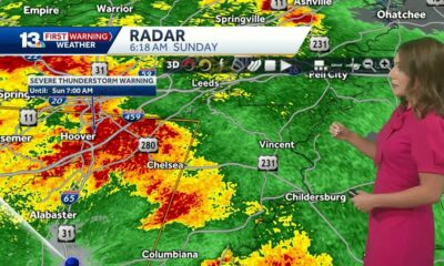 Heavy thunderstorms with strong winds and hail ongoing across Central Alabama early Sunday.