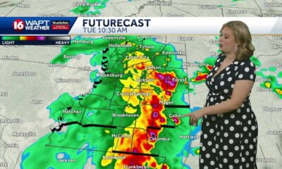 Strong storms to impact central Mississippi thru noon, warm and humid post-storms