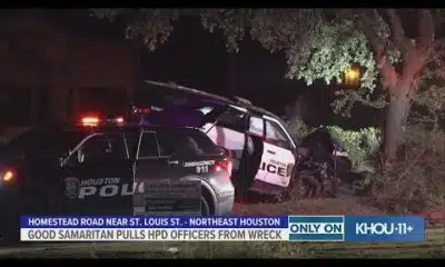 Witness describes fiery crash that injured two HPD officers who were responding to call