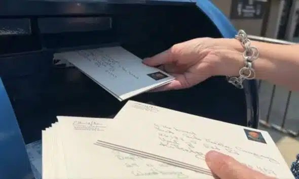 Woman works to goal of writing 10K thank you notes