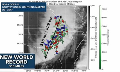 New world record: lightning bolt flashes across sky for over 500 miles